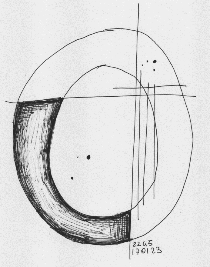 A drawing of a circle with lines